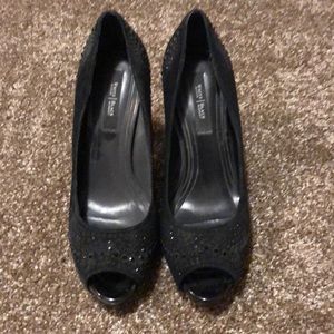 Black Sparkley Peep Toe Pumps